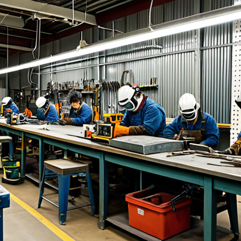 용접사로 창업하기 - Welding Shop Interior**

A brightly lit, organized welding shop interior, featuring a welder in appr...