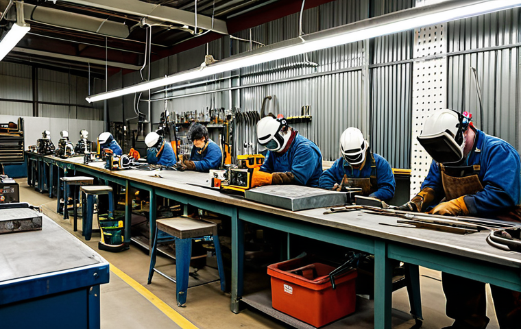 용접사로 창업하기 - Welding Shop Interior**

A brightly lit, organized welding shop interior, featuring a welder in appr...