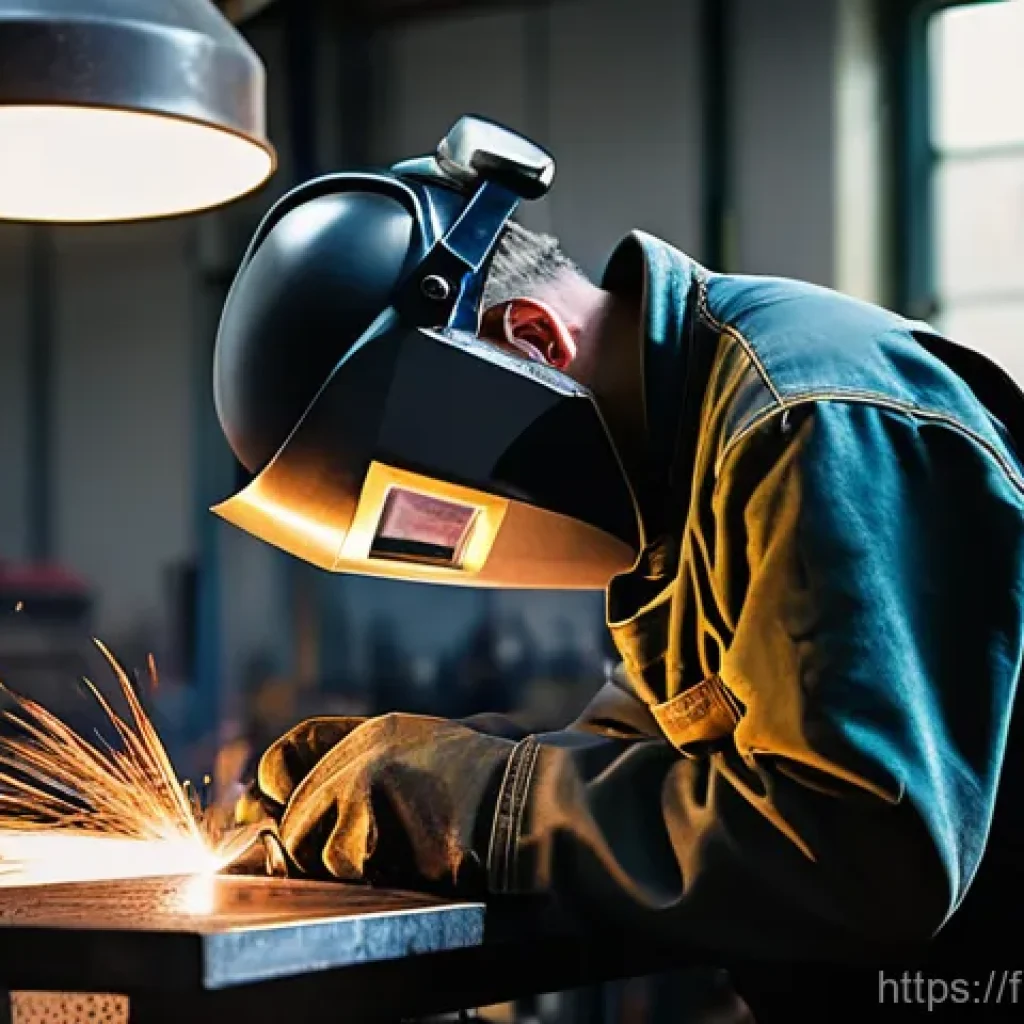 용접사로서의 멘탈 관리법 - **A Moment of Calm Reflection**
Prompt: A professional male or female welder, mid-shot, in a cle...