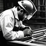 용접사로서 창의적 문제 해결 사례 - **Prompt:** A skilled welder meticulously working on restoring a delicate Art Deco wrought iron glas...