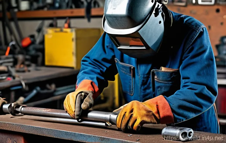 용접사로서 창의적 문제 해결 사례 - **Prompt:** A skilled welder meticulously working on restoring a delicate Art Deco wrought iron glas... 용접사로서 창의적 문제 해결 사례 - **Prompt:** A skilled welder meticulously working on restoring a delicate Art Deco wrought iron glas...