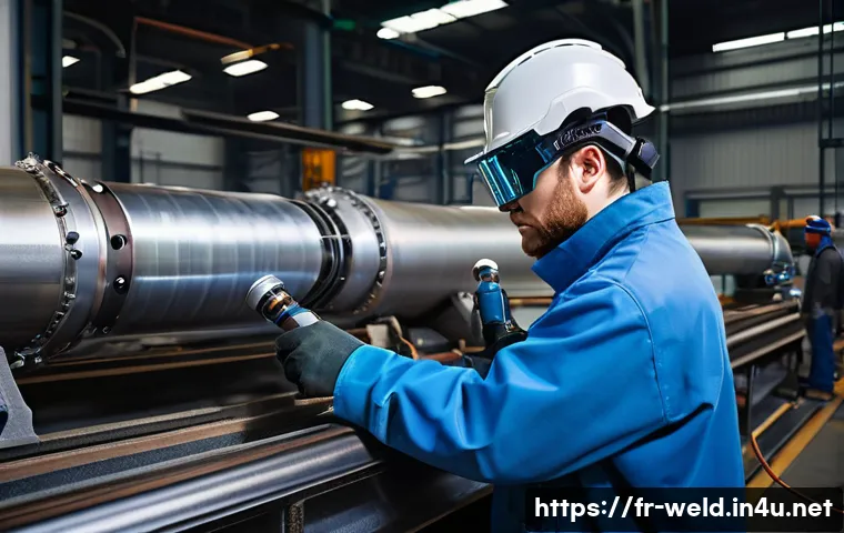 용접사 인터뷰 준비 방법 - **Prompt:** A skilled, modern welder, either male or female, meticulously inspecting a complex, high...