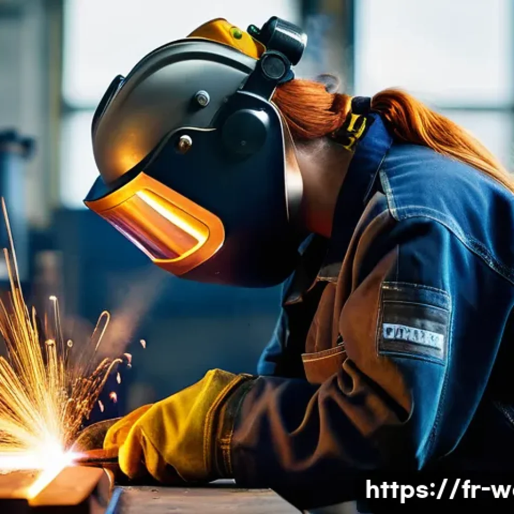 용접 기계 조작법 강의 후기 - **Prompt 1: The First Spark of a Welder**
A highly detailed, realistic image of a female welder ...